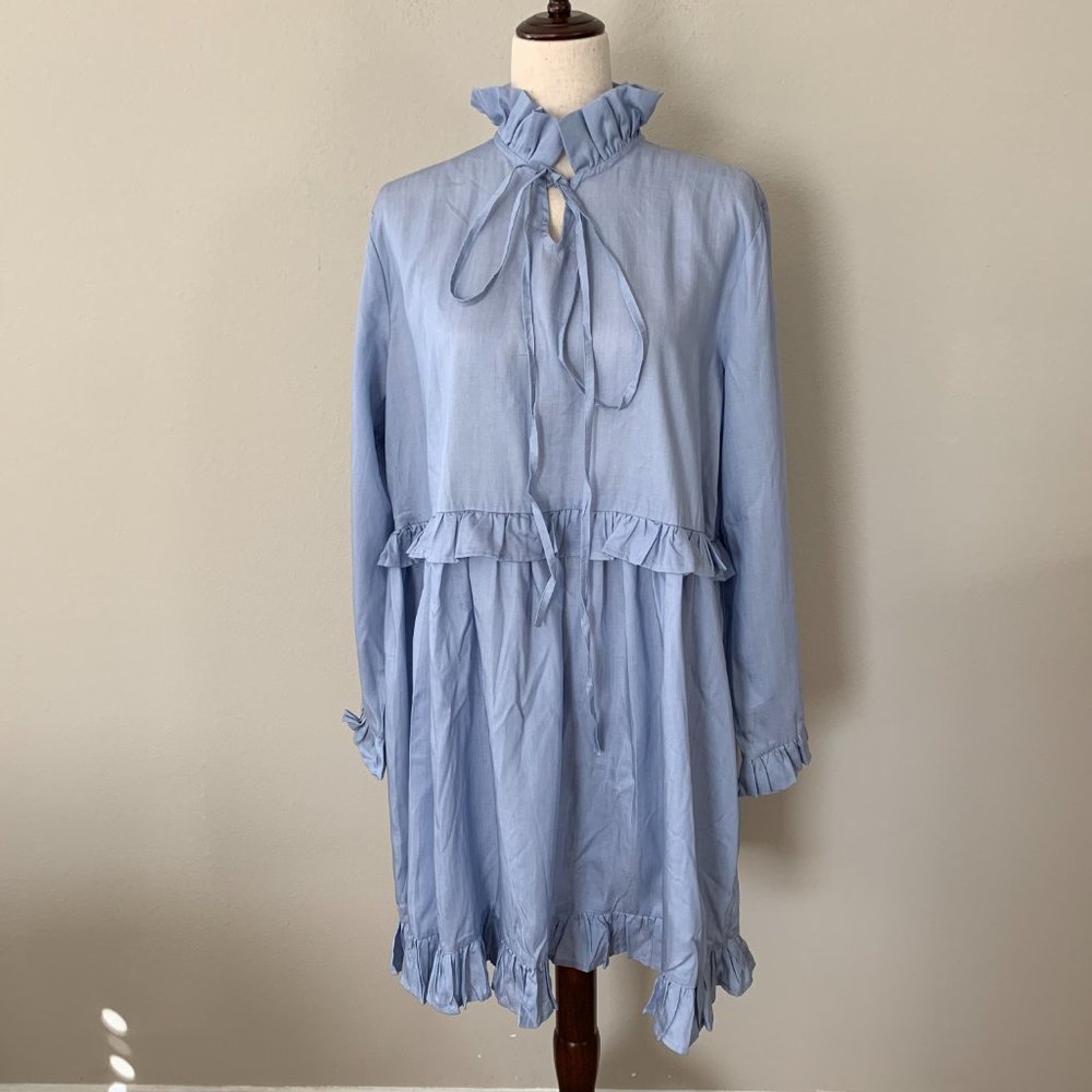 HP💋NWT! Madeleine Maternity Studio 18 Sz M Tie Neck Long Sleeves Ruffle Dress - Picture 2 of 7